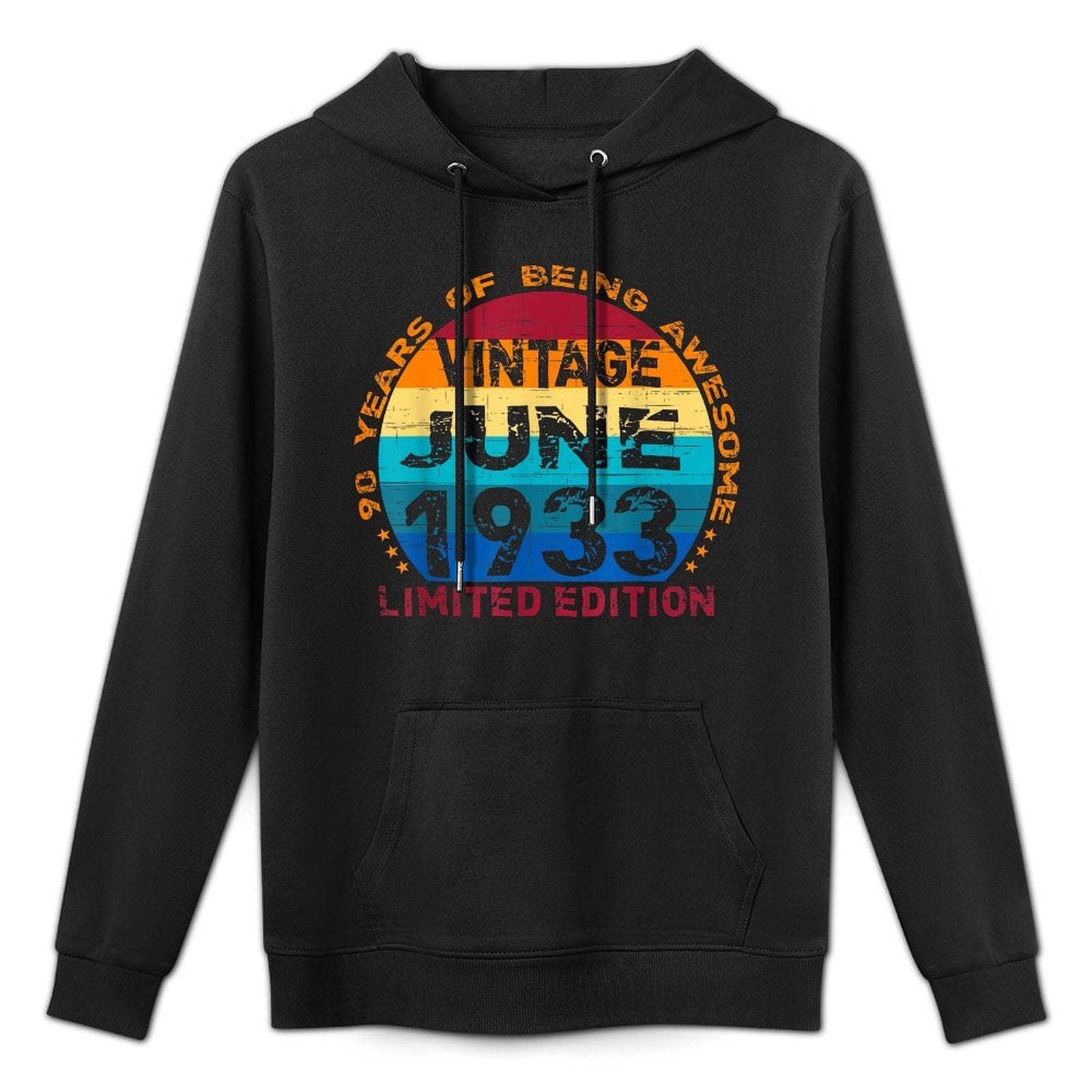 90 Years Old Vintage June 1933 Distressed 90th Birthday Moisture-Wicking Hoodie