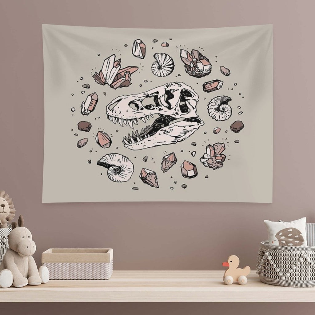 Geo-rex Vortex  Rose Quartz  Dinosaur Skull Fossil Art Tapestry