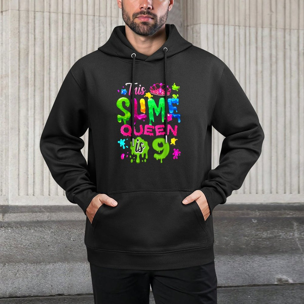 9 Years Old Birthday Party 9th Bday This Slime Queen Is 9 Layering Staple Hoodie