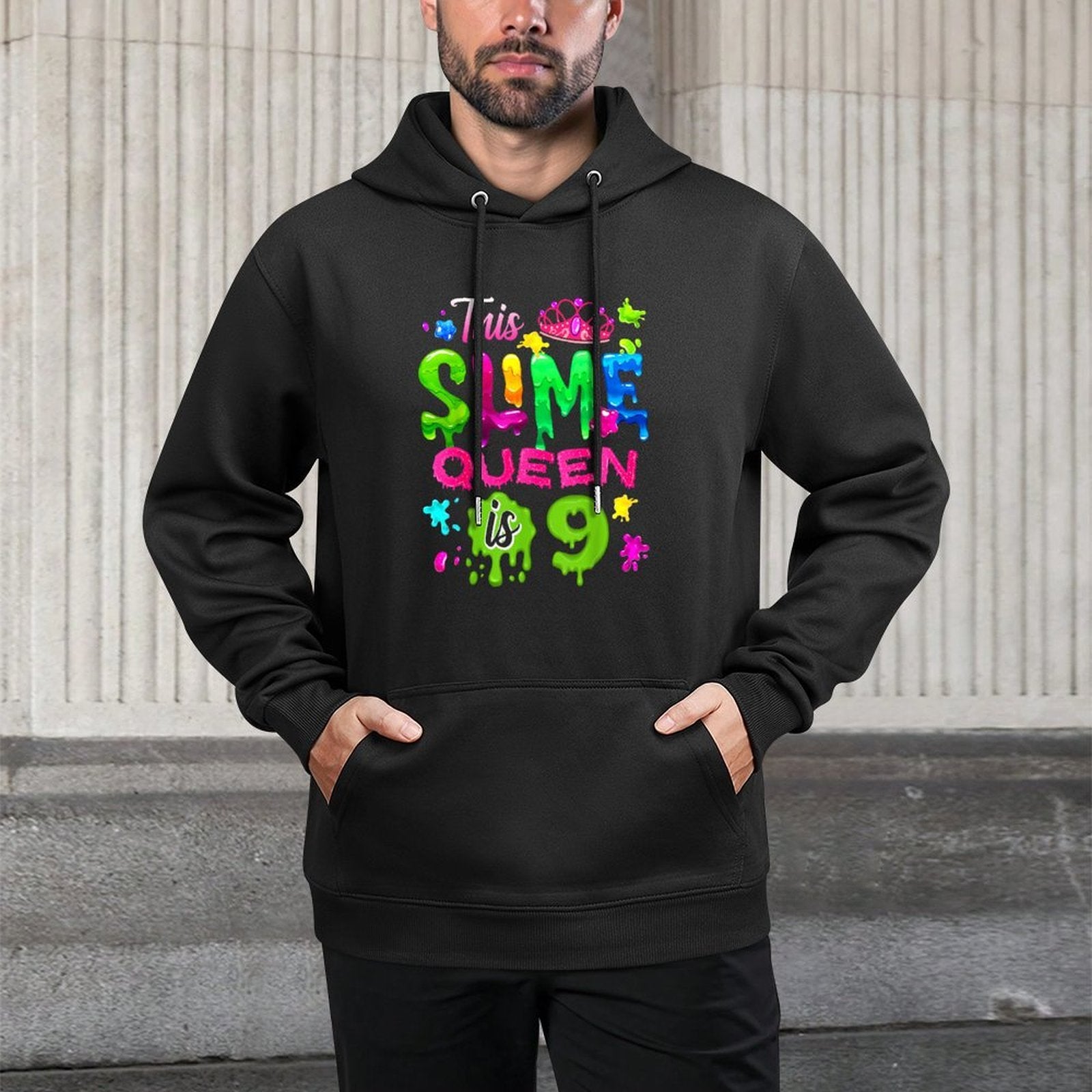 9 Years Old Birthday Party 9th Bday This Slime Queen Is 9 Layering Staple Hoodie
