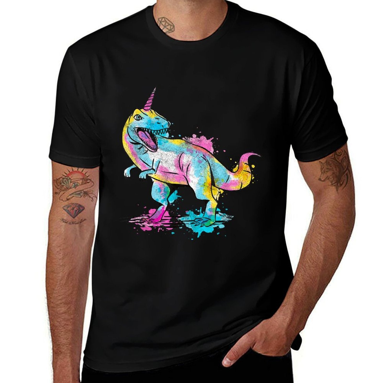 Cute And Colorful Unicorn Watercolor Dinosaur  Odor-resistant T-Shirt