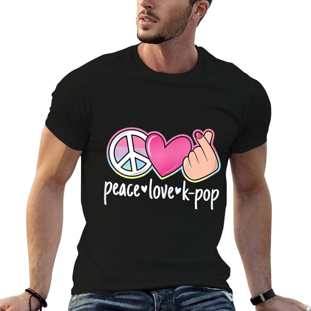 Peace Love K-Pop Cute Kpop Music Anime Lover  Cotton T-Shirt
