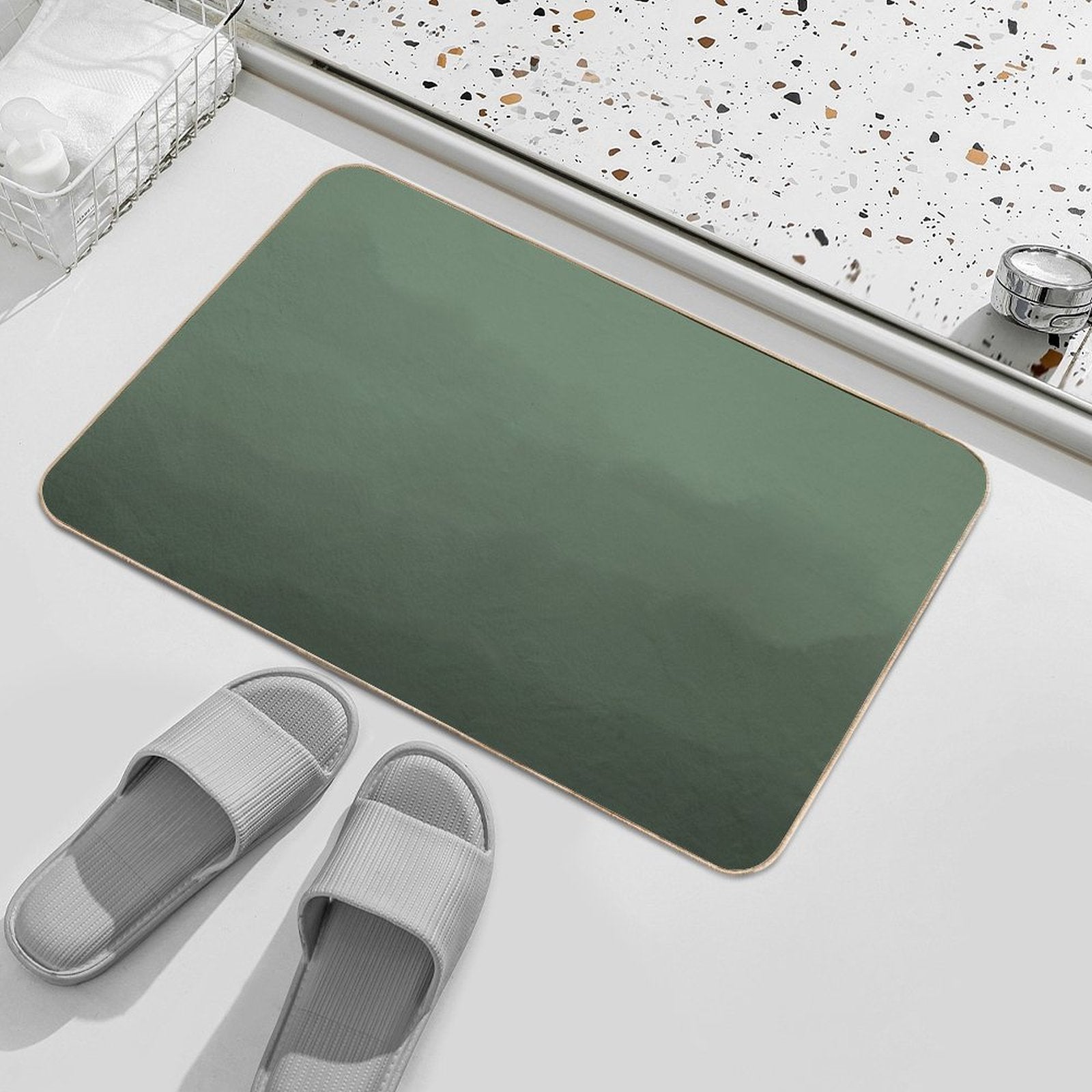 Sage Green Watercolor Ombre Pattern  Slip-Resistant Bath Mat