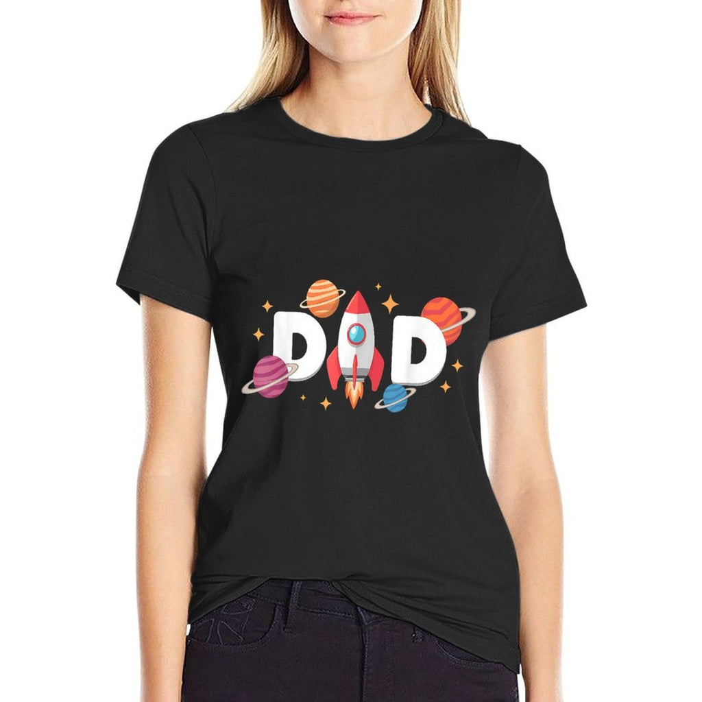 Dad of The Birthday Boys Space Astronaut 1st Birthday Family  Ribbed Collar T-Shirt