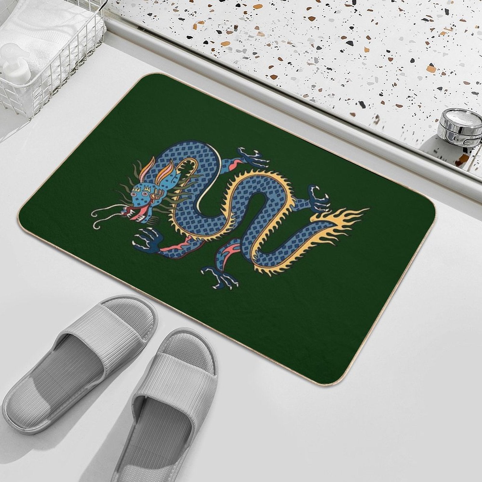 TIBETAN DRAGON RUG-green  Toxin-Free Bath Mat