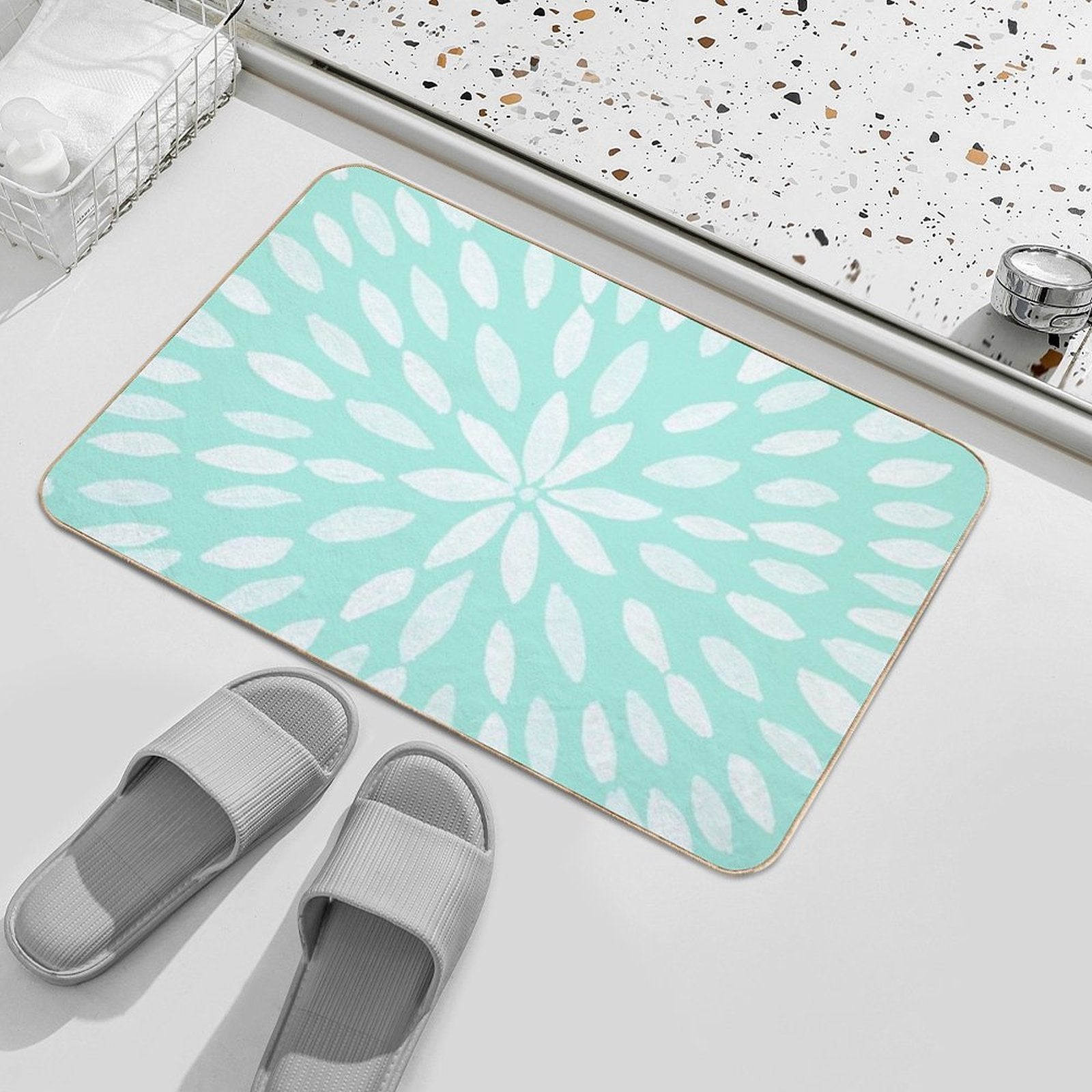 Mandala Flower #9 #mint #drawing #decor #art  Anti-Trip Bath Mat