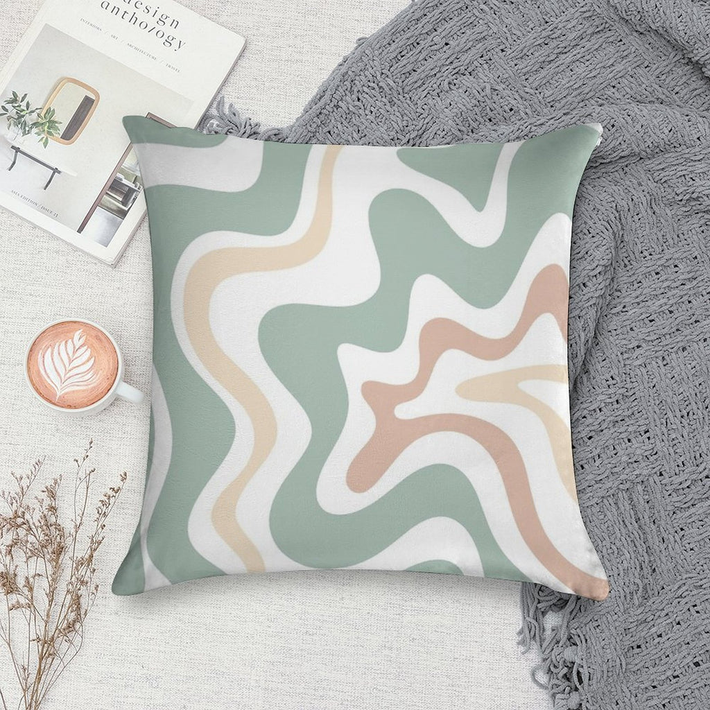 Liquid Swirl Retro Abstract in Light Sage Celadon Green, Light Blush, Cream, And White Soft Shrink-Resistant Throw Pillow