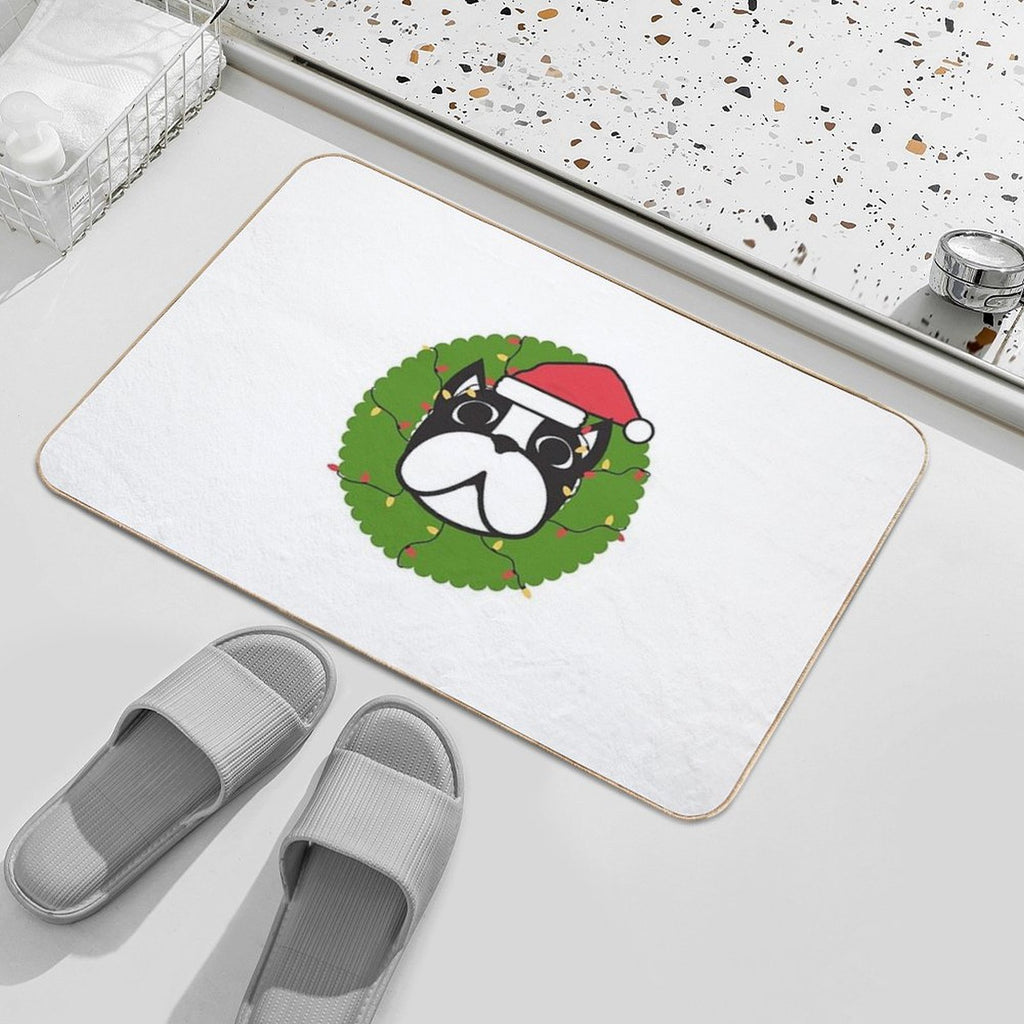 Cute Boston Terrier Merry Christmas Tree Funny Hello Winter Essential T-Shirt  Multi-Purpose Bath Mat