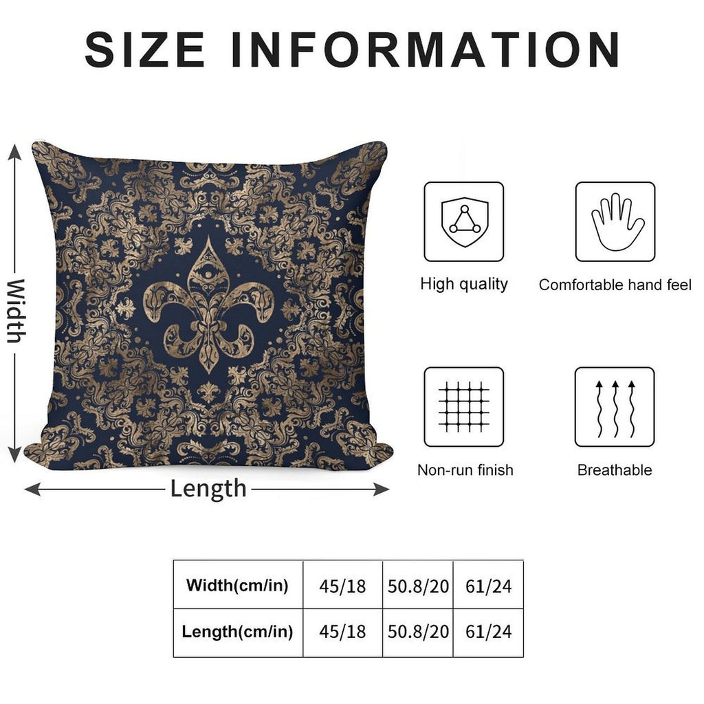 Luxury Fleur-de-lis Ornament - Gold And Dark Blue Soft Short Plush Fabric Throw Pillow