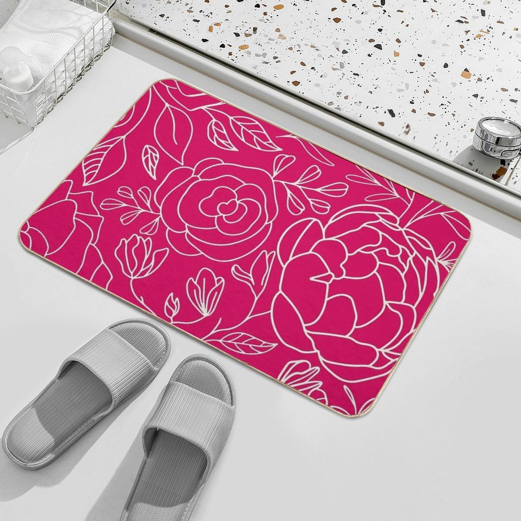 Elegant Floral Outline Pattern Red Background  Rapid-Drying Bath Mat
