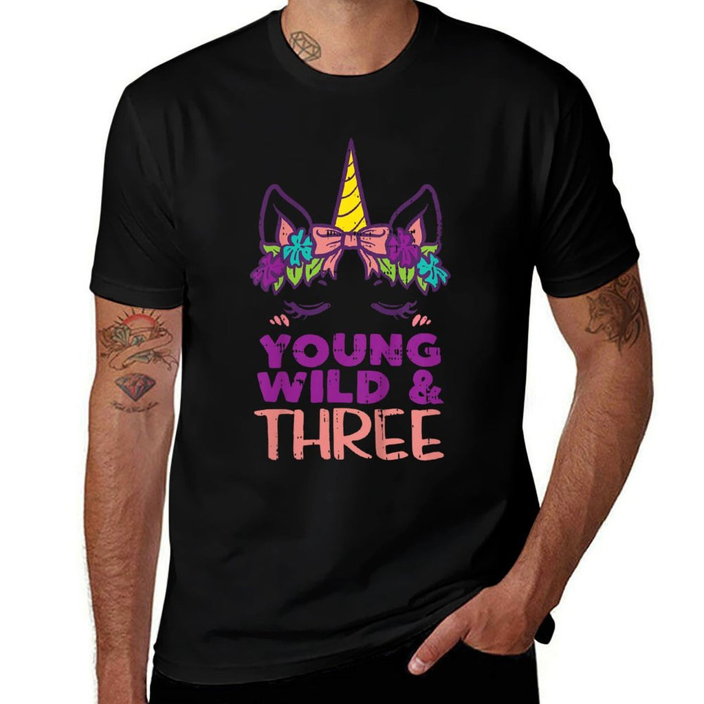 Kids Unicorn Young Wild Three 3 Year Old 3rd Birthday Girls Gift  Soft T-Shirt