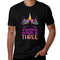 Kids Unicorn Young Wild Three 3 Year Old 3rd Birthday Girls Gift  Soft T-Shirt