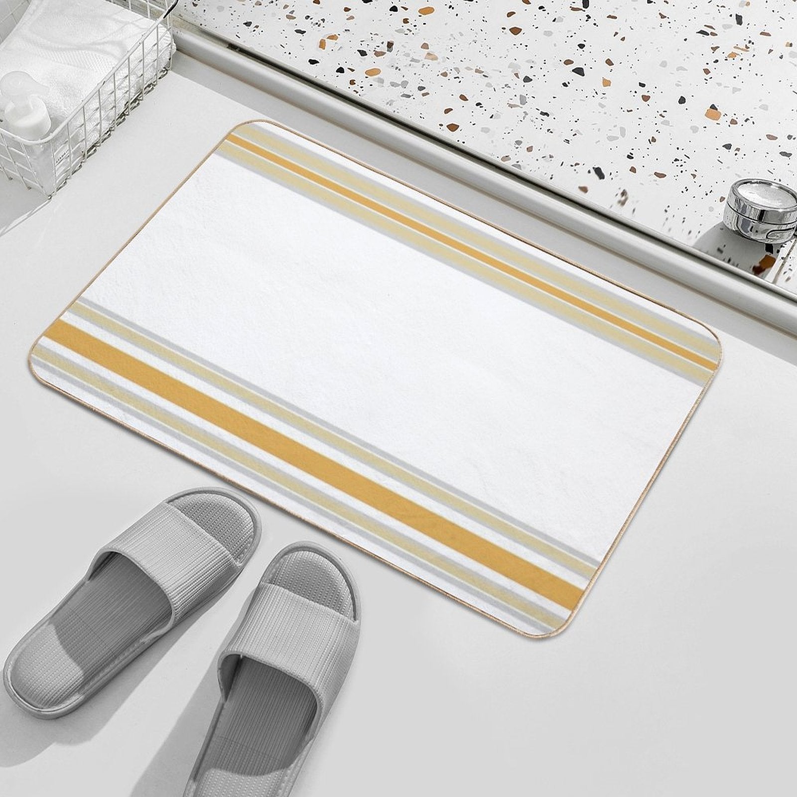 Line Art Neutral Yellow  Stain-Proof Bath Mat