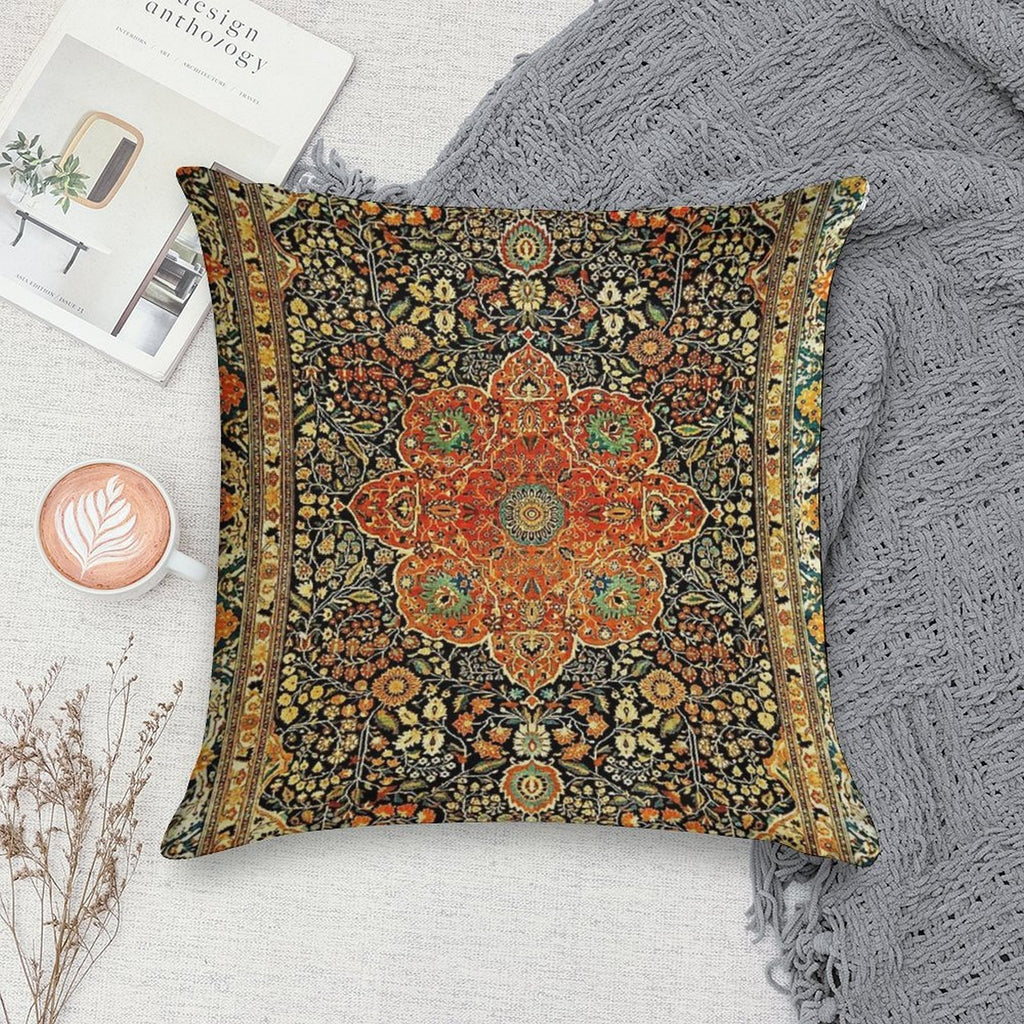 Antique Persian Mohtashem Kashan Rug Print Soft Reinforced Edging Throw Pillow