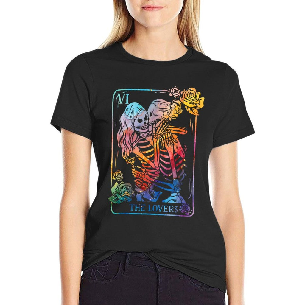 The Lovers Tarot Card Occult Goth Kissing LGBT Rainbow Pride  Cotton T-Shirt