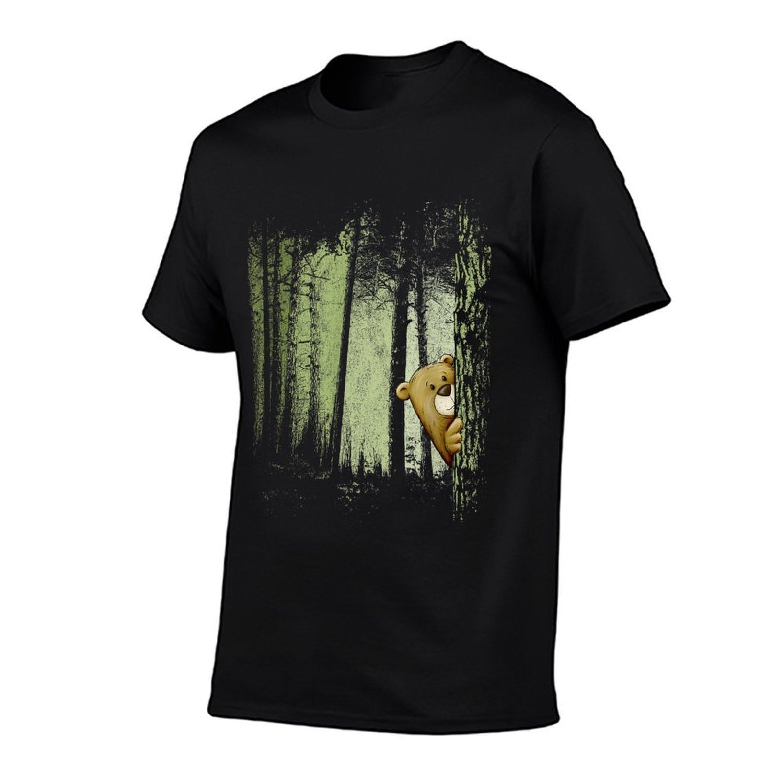 Funny Cute Cartoon Bear Hiding In Twilight Forest Outdoor  Eco-friendly Material T-Shirt