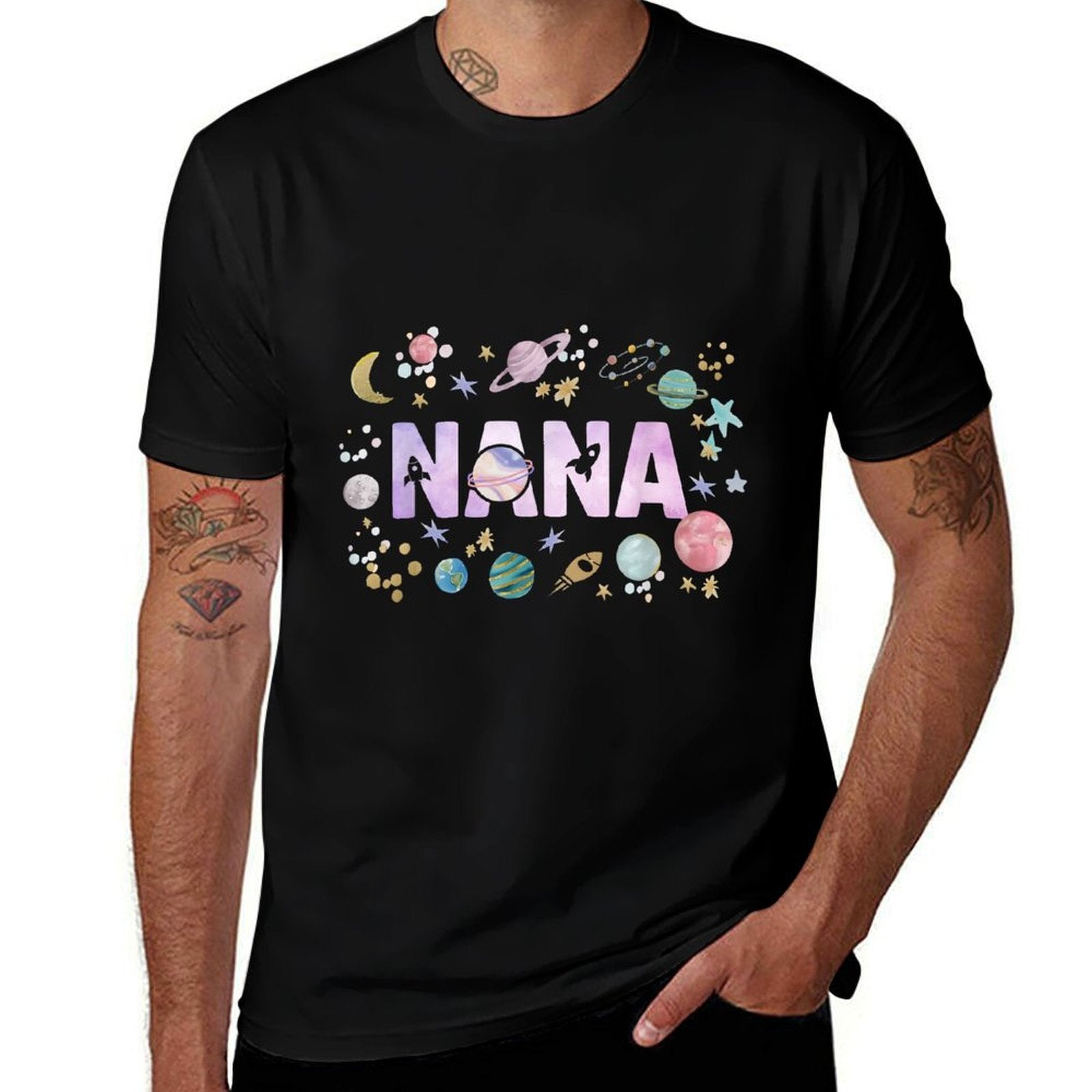 Nana Outer Space Birthday Girl 1st Trip Around The Sun  Heathered Texture T-Shirt