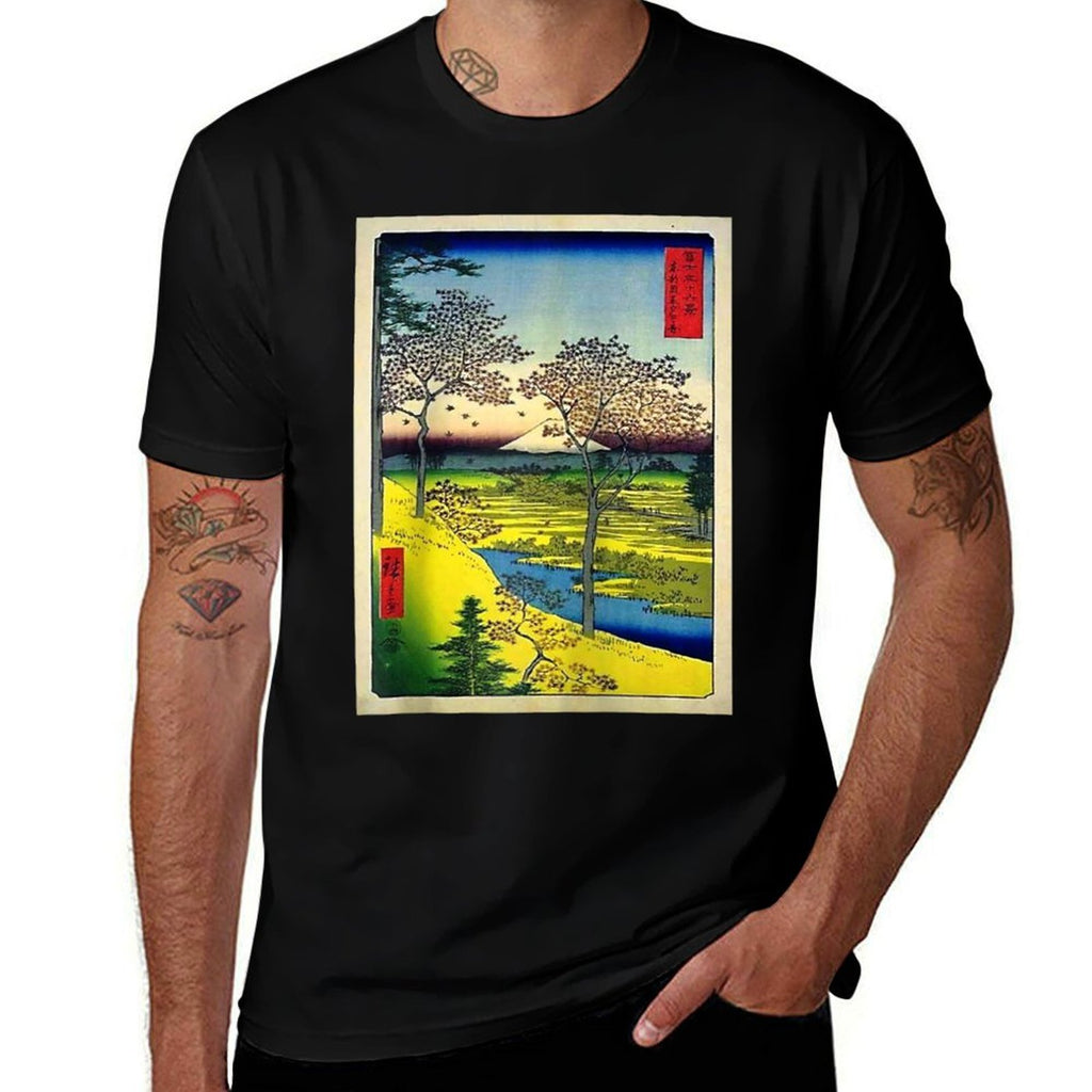 Hiroshige's Twilight Hill at Meguro in The Eastern Capital Raglan Baseball  Oversized Silhouette T-Shirt