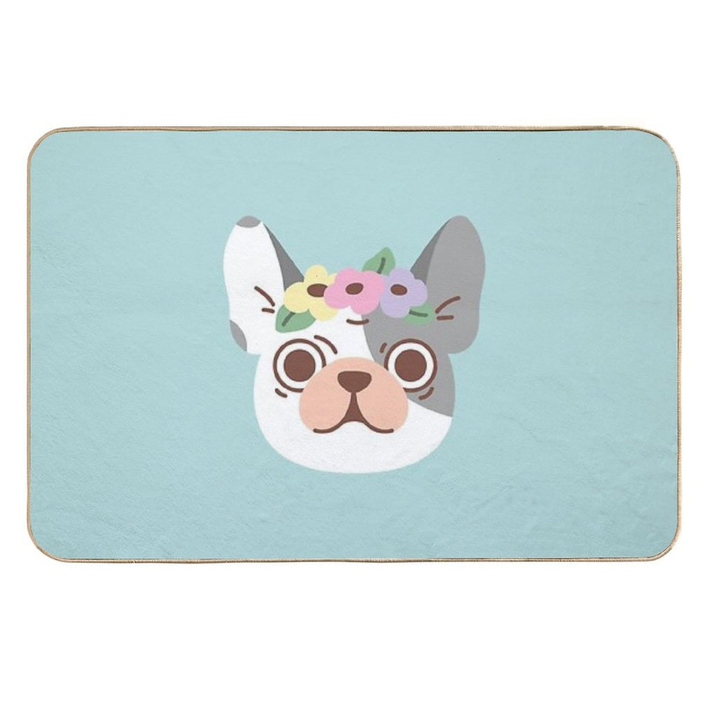 French Bulldog And Flowers  Pet-Safe Bath Mat