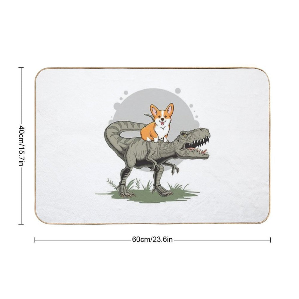 Corgi on Dinosaur  Fade-Resistant Bath Mat