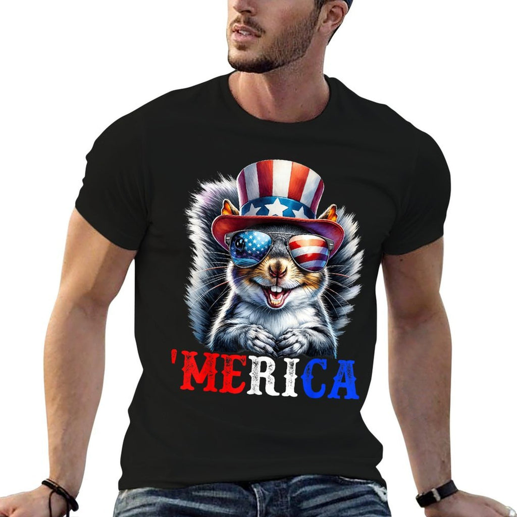 Merica Grey Squirrel Patriotic 4th of July Funny Men Women  Oversized Silhouette T-Shirt