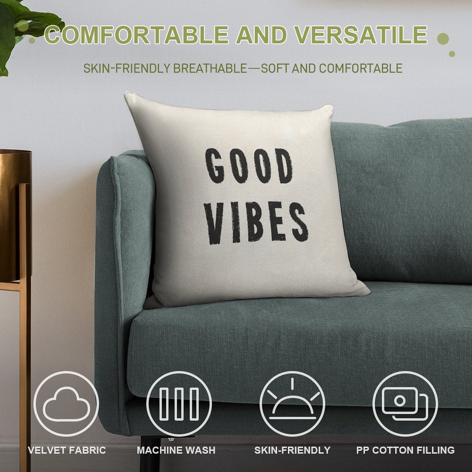 Grungy Distressed Ink Good Vibes  Black on Off-White Soft Anti-Pilling Throw Pillow