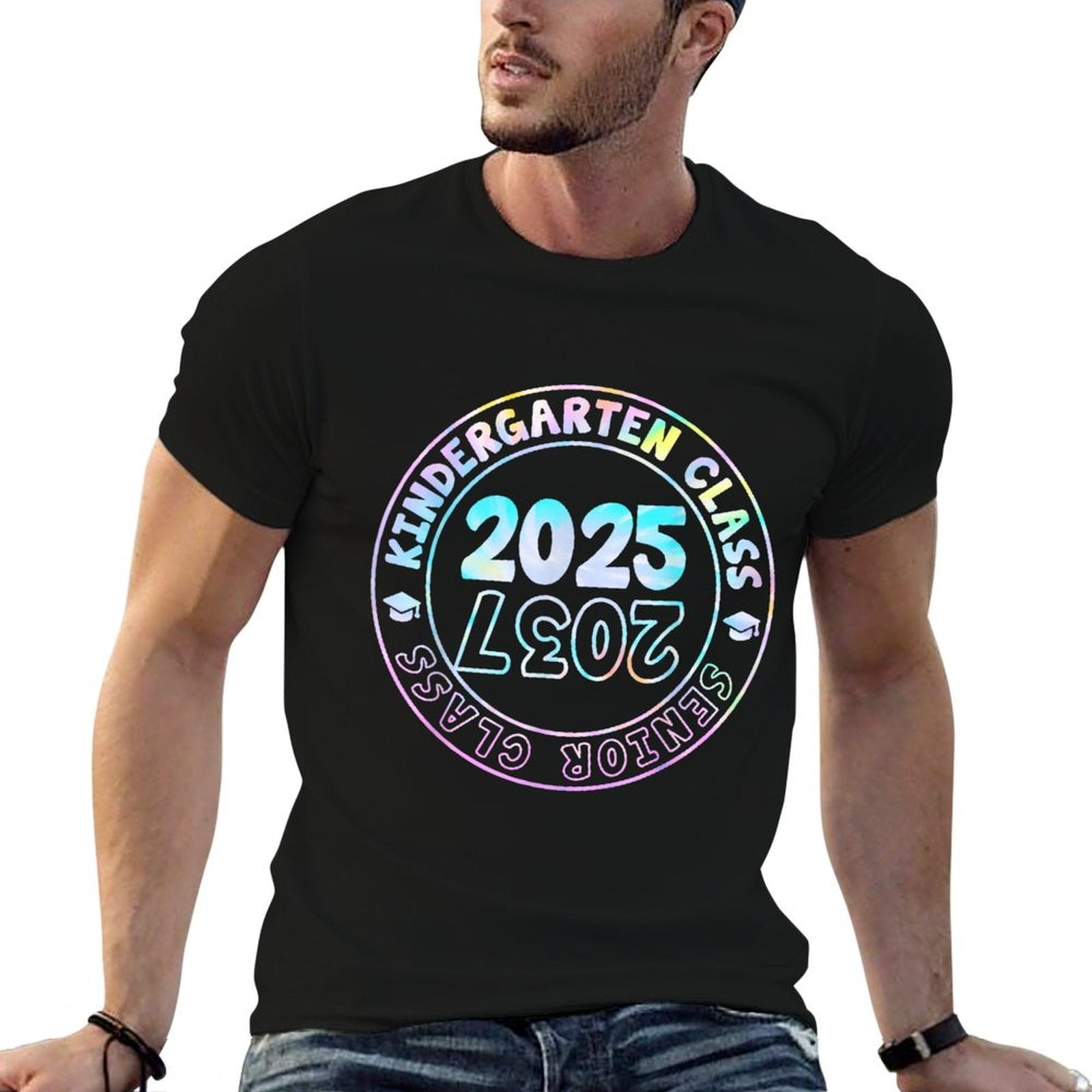Kindergarten Graduation Class Of 2025 Senior Class of 2037  Ribbed Collar T-Shirt