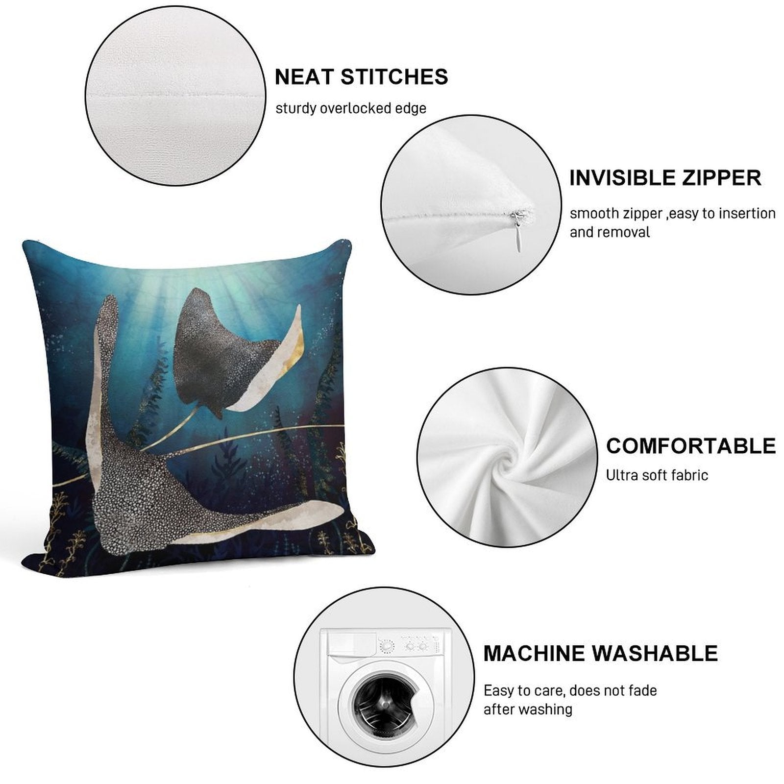 Metallic Stingray Soft High-Density Material Throw Pillow