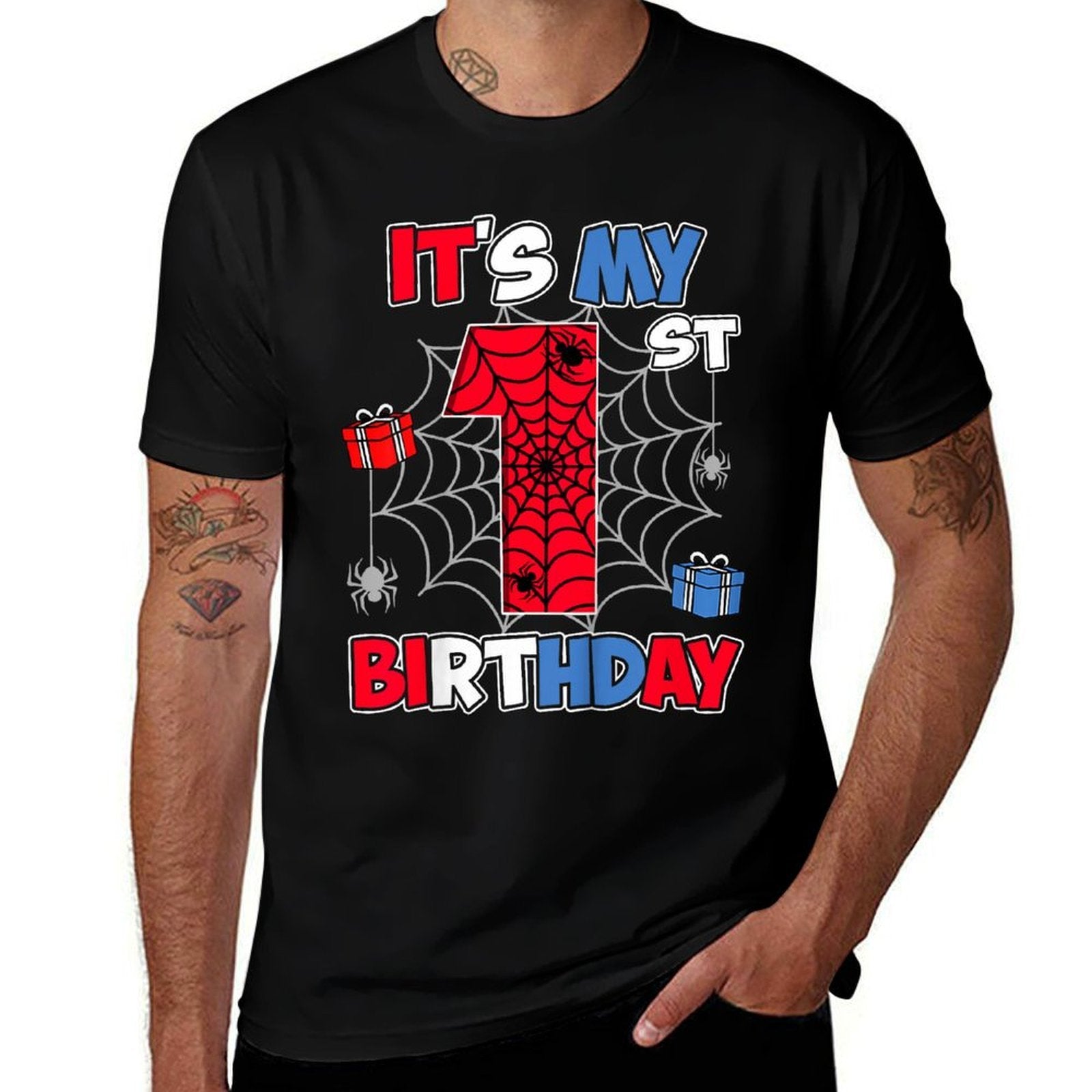 Kids It's My 1st Birthday Spider Theme Party 1 Year Old Boys Kid  Easy-care T-Shirt