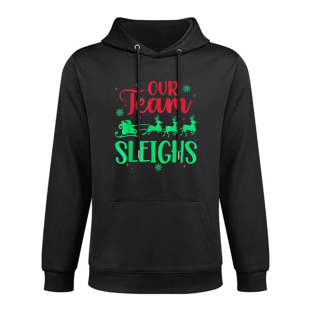 Our Team Sleighs Christmas Santa Reindeers Office Staff Medium-Weight Fabric Hoodie