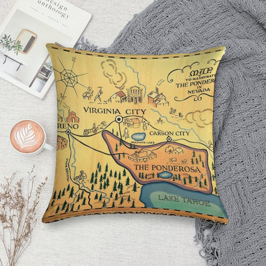 Map of The Ponderosa from 'Bonanza' Soft High-Density Material Throw Pillow