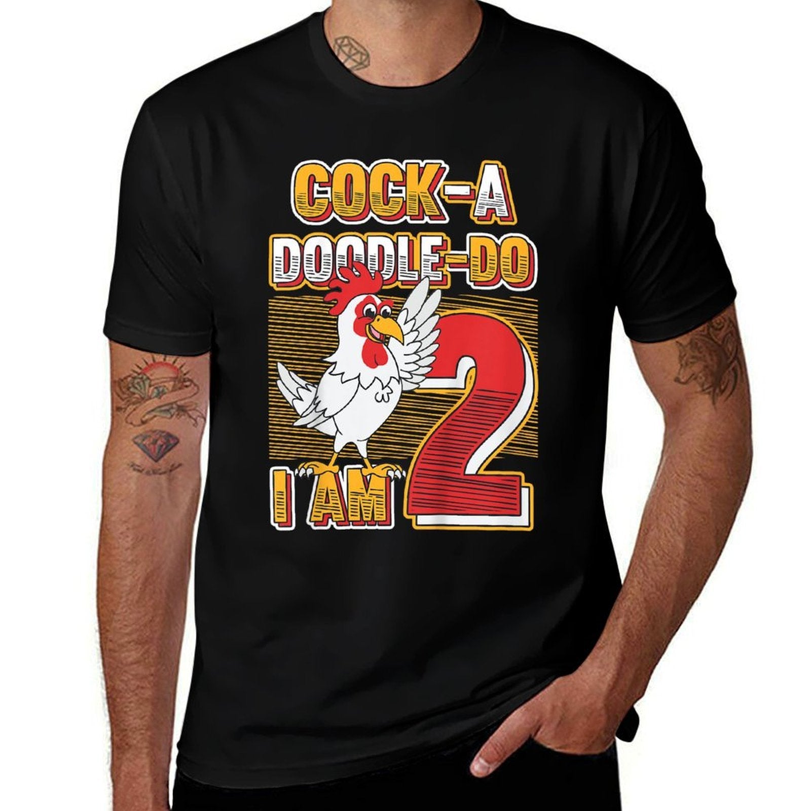Kids 2nd Birthday Farm Animals Themed Cock-A-Doodle-Doo I Am Two  Polyester Blend T-Shirt