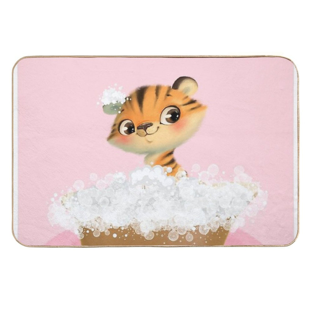 Cute Baby Tiger in A Bathtub, Girls Bathroom Print, Baby Animals in Tub, Whimsy Animal, Kids Bathroom Art  Dirt-Trapping Bath Mat