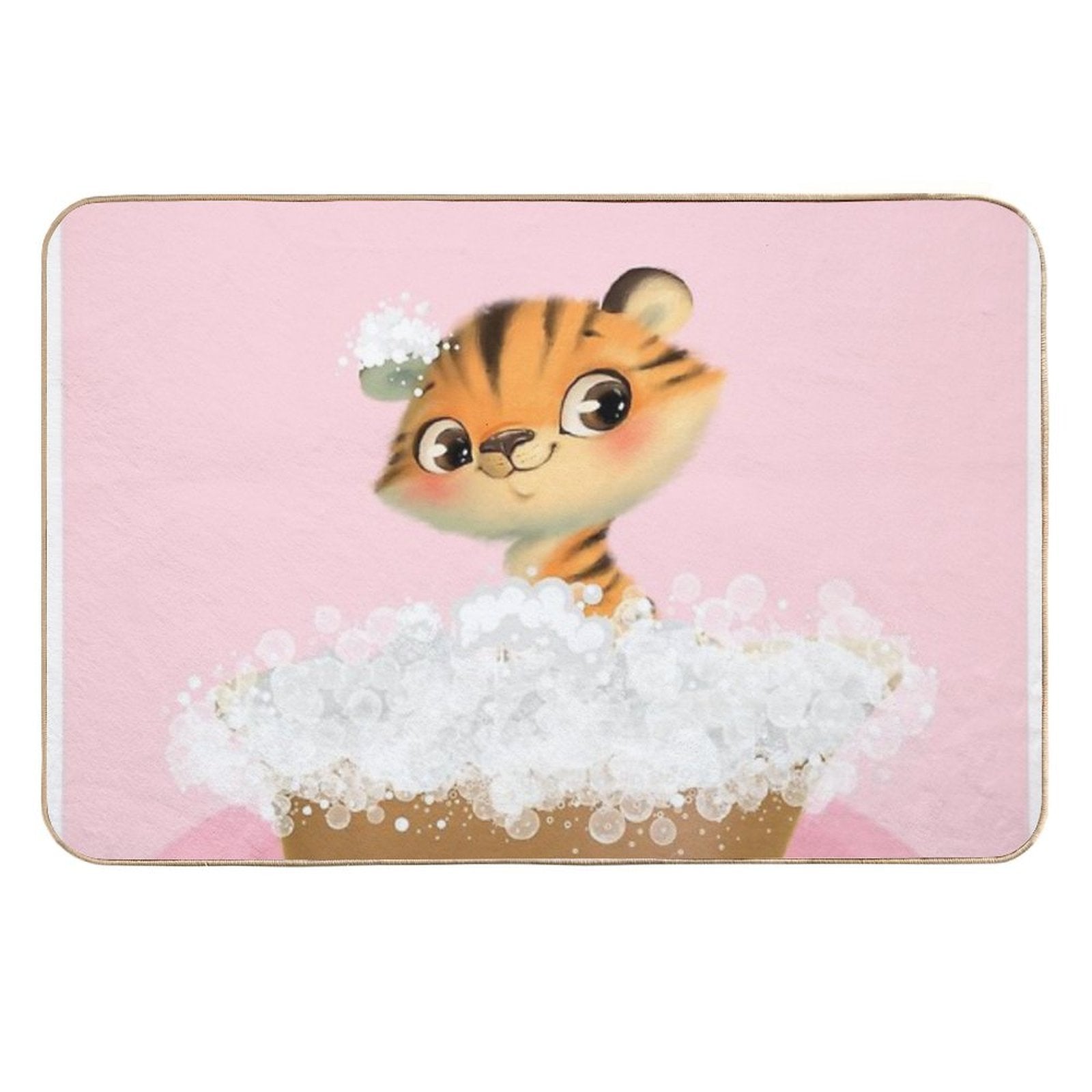 Cute Baby Tiger in A Bathtub, Girls Bathroom Print, Baby Animals in Tub, Whimsy Animal, Kids Bathroom Art  Dirt-Trapping Bath Mat