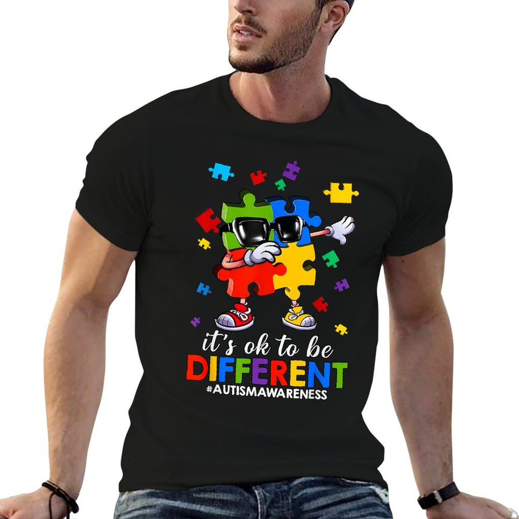 It's OK To Be Different Dabbing Puzzle Autism Awareness Kids  Fade-proof Color T-Shirt