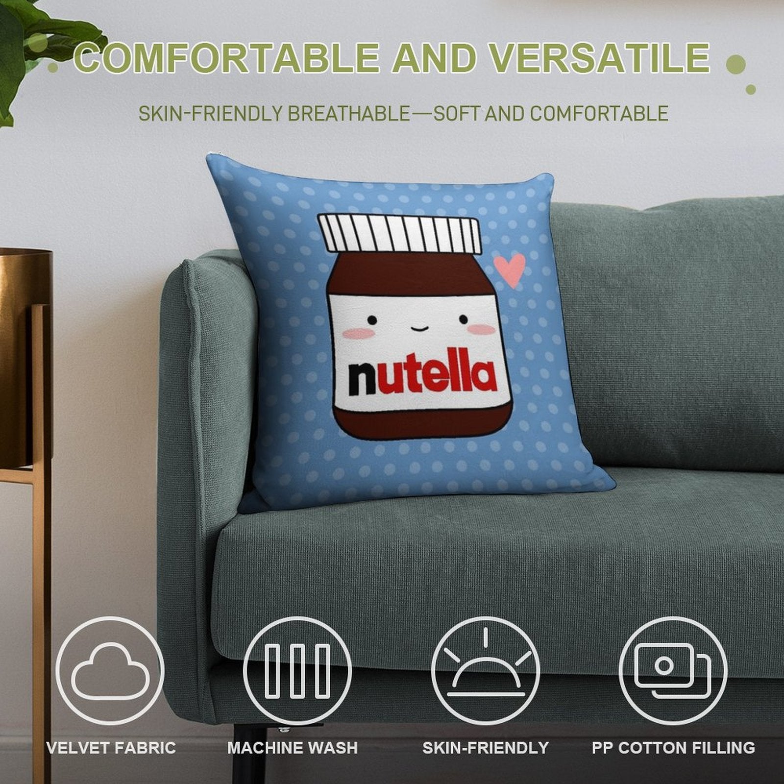 Cute Nutella Jar Soft Reinforced Edging Throw Pillow
