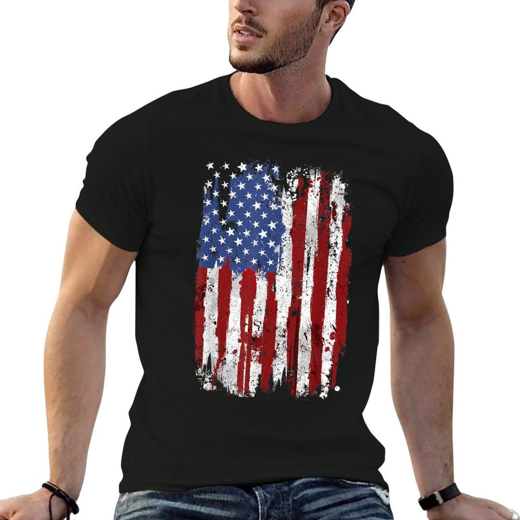 USA American United States of America 4th of July  Ribbed Collar T-Shirt
