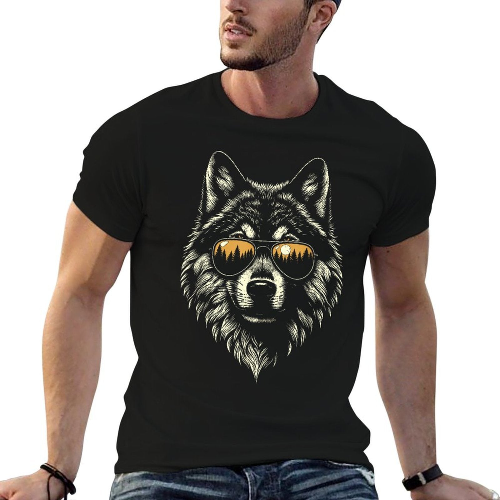 Funny Wolf Cool Rock And Roll Graphic Shades Forest  Affordable Price T-Shirt