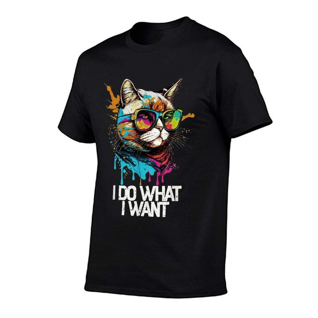 Funny Cat Accessories & Gifts for Boys Girls Kids I Do What I Want Cat With Sunglasses Unisex-Kids Kids Cotton Blend Graphic  Heathered Texture T-Shirt