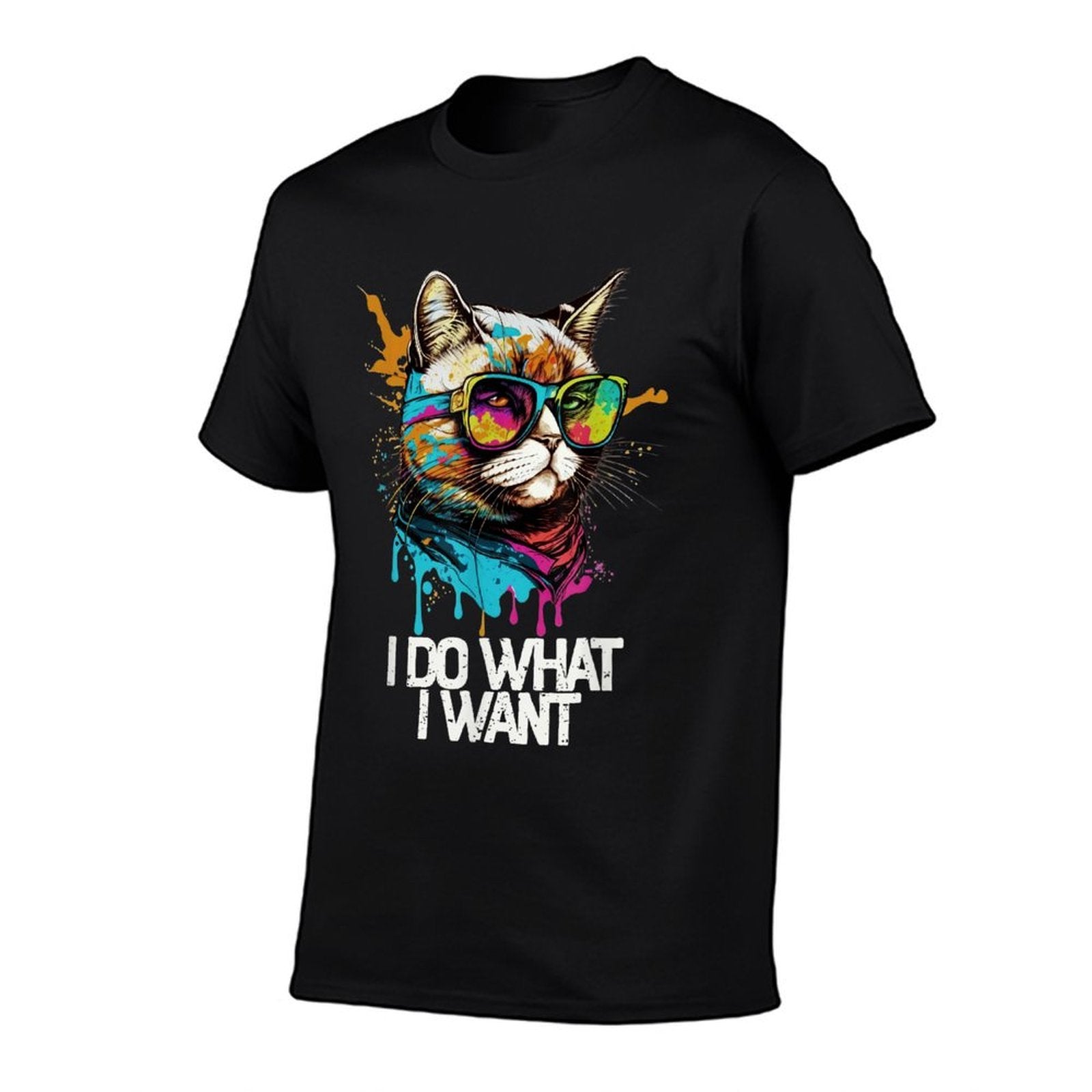 Funny Cat Accessories & Gifts for Boys Girls Kids I Do What I Want Cat With Sunglasses Unisex-Kids Kids Cotton Blend Graphic  Heathered Texture T-Shirt