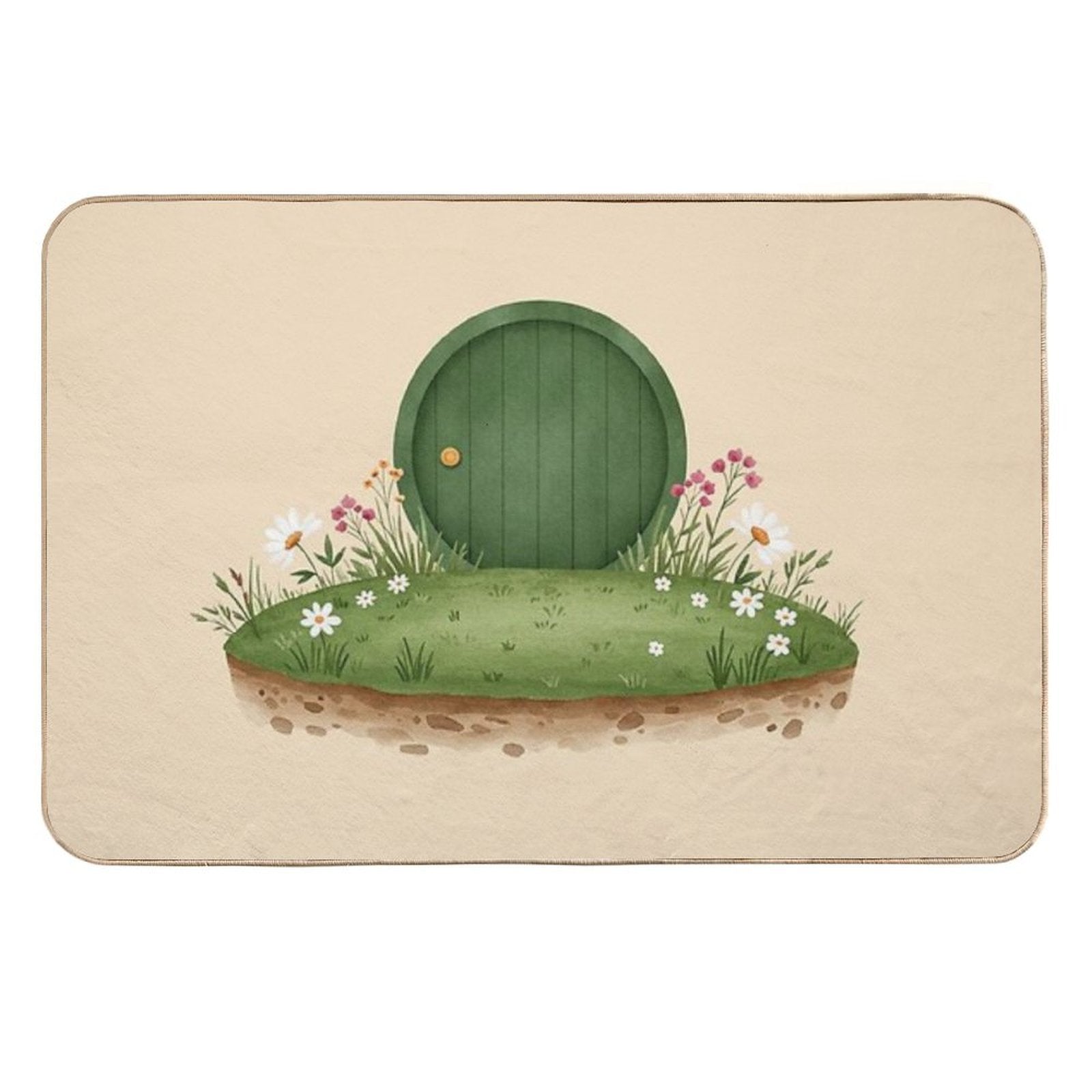 Cozy Hobbit Hole Watercolor Print - Cottagecore Wall Art  Stain-Proof Bath Mat