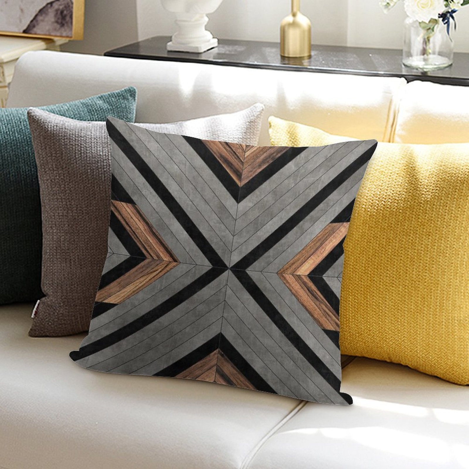 Urban Tribal Pattern No.2 - Concrete And Wood Soft Style Accent Throw Pillow