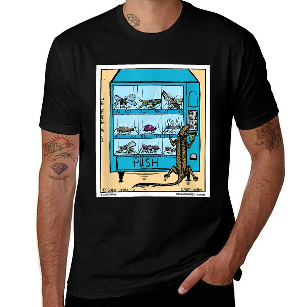 Lizard Using Insect Vending Machine Funny Reptile Gift  Heathered Texture T-Shirt