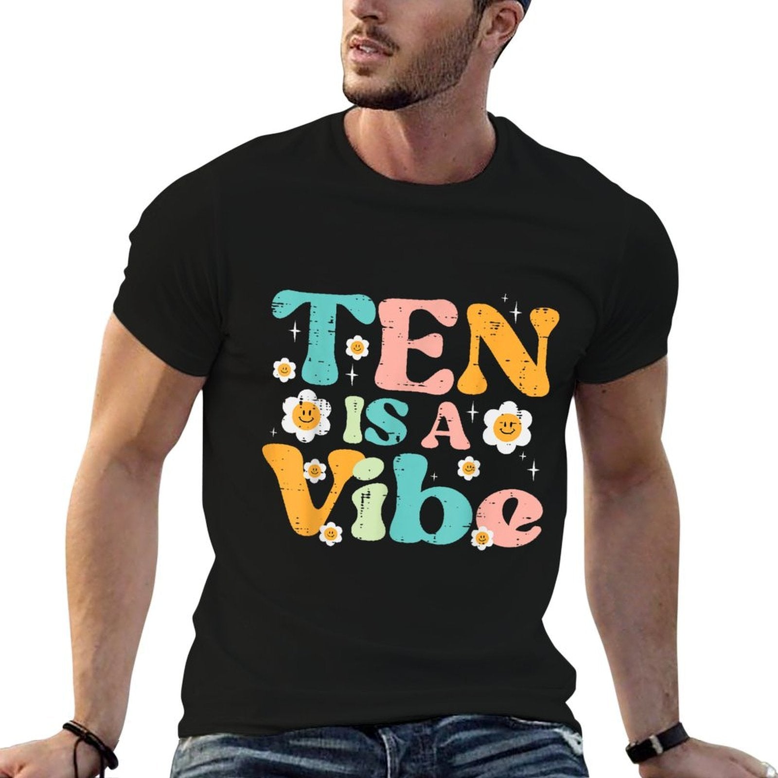 10th Birthday 10 Is A Vibe Retro Bday Groovy Girls Kids  Vintage-inspired T-Shirt