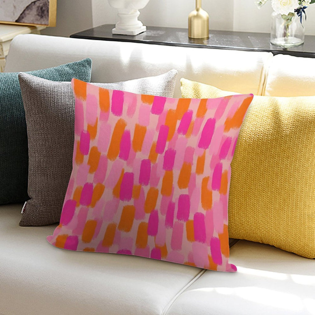 Abstract, Pink with Orange, Paint Brush Effect Soft Warmth Comfort Throw Pillow