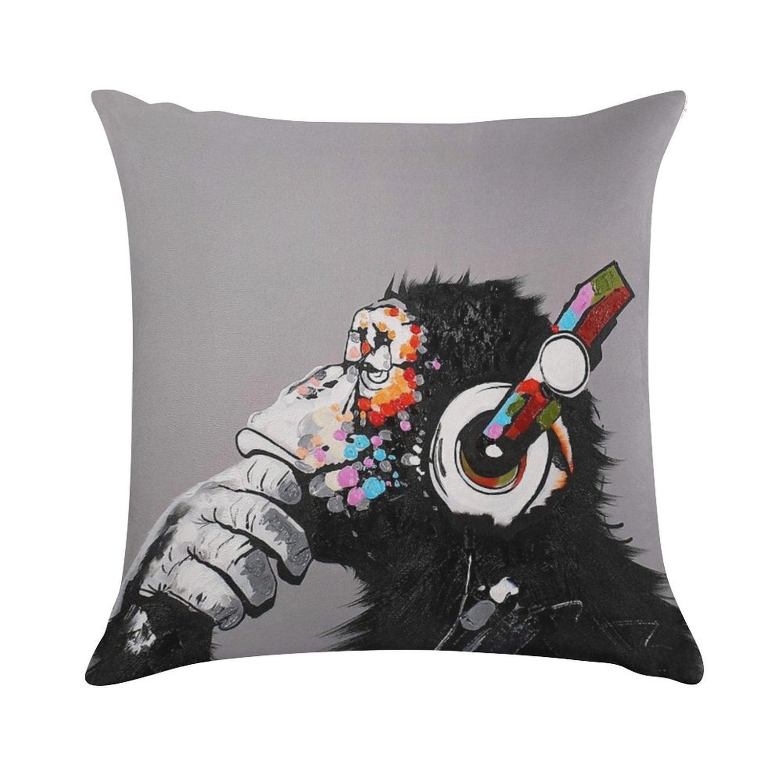 DJ Monkey With Headphones Thinking - Thinker Chimp Soft Ultra-Soft Texture Throw Pillow