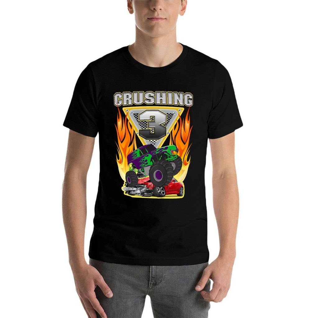 Monster Truck Crushing Being 3 Three Years Old 3rd Birthday  Versatile T-Shirt
