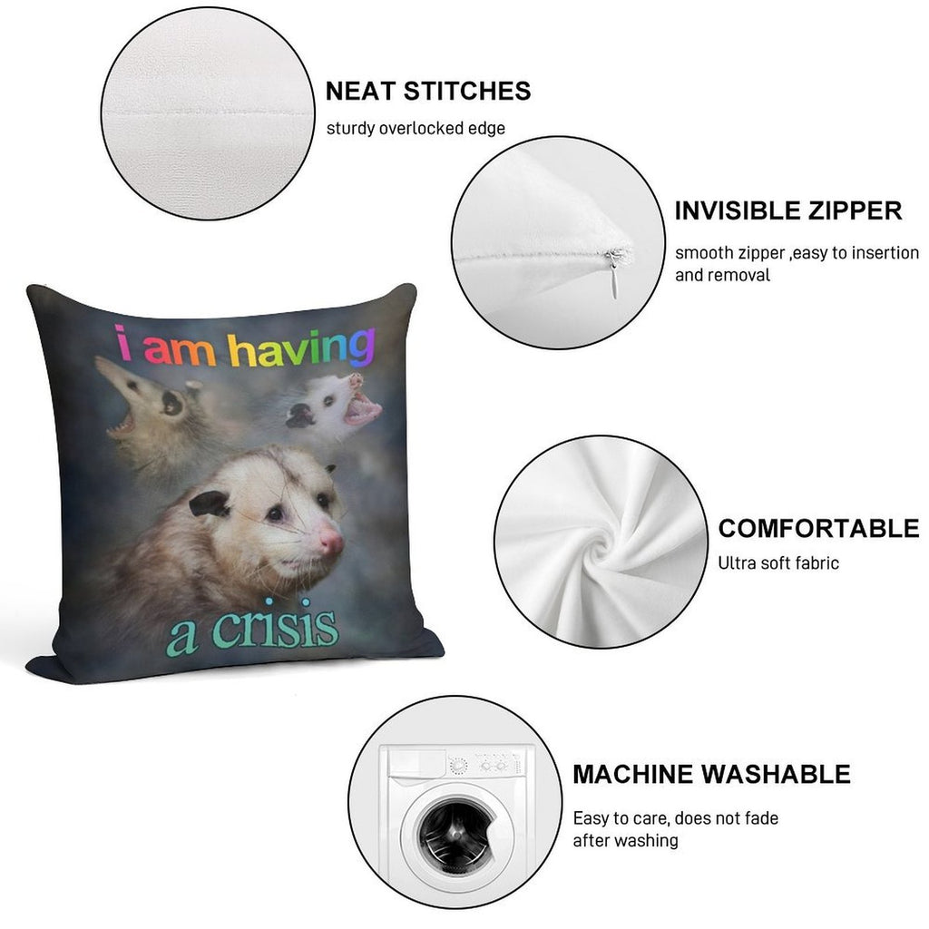I Am Having A Crisis Possum Word Art Soft Luxury Feel Throw Pillow