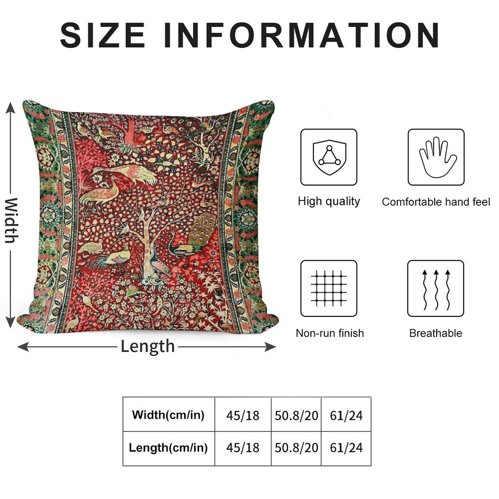 Antique Persian Rug Bird Tree Flowers Ca. 1600 Print Soft Hidden Zipper Throw Pillow