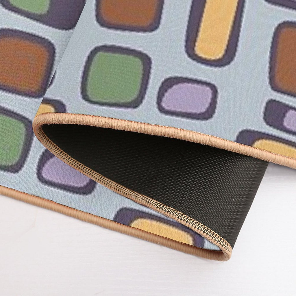 Colorful Retro Mid Century Aesthetic Squares Geometric Pattern Gray Blue & Brown  Versatile Bath Mat
